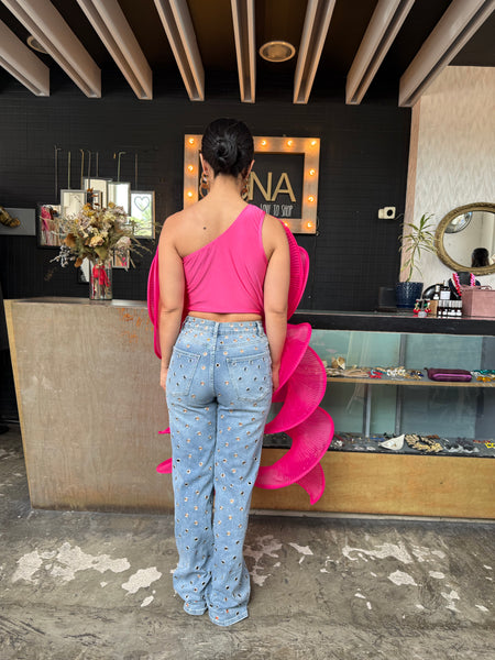 Top volantes rosa