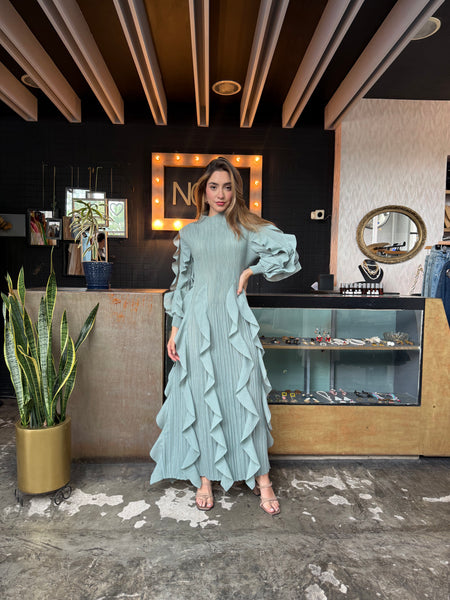 Vestido plisado sage