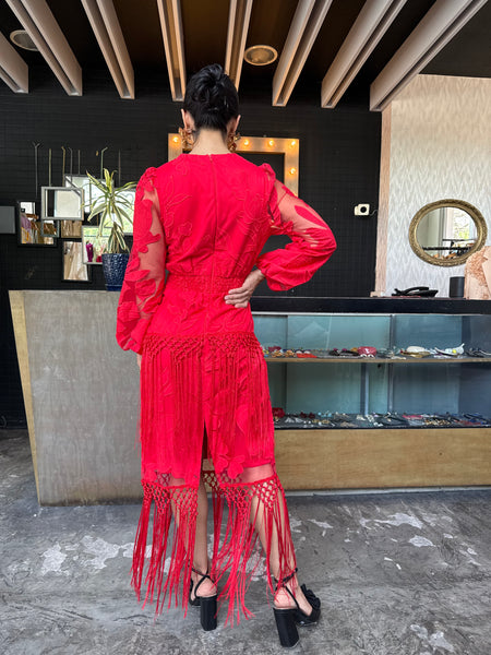 Vestido flecos rojo