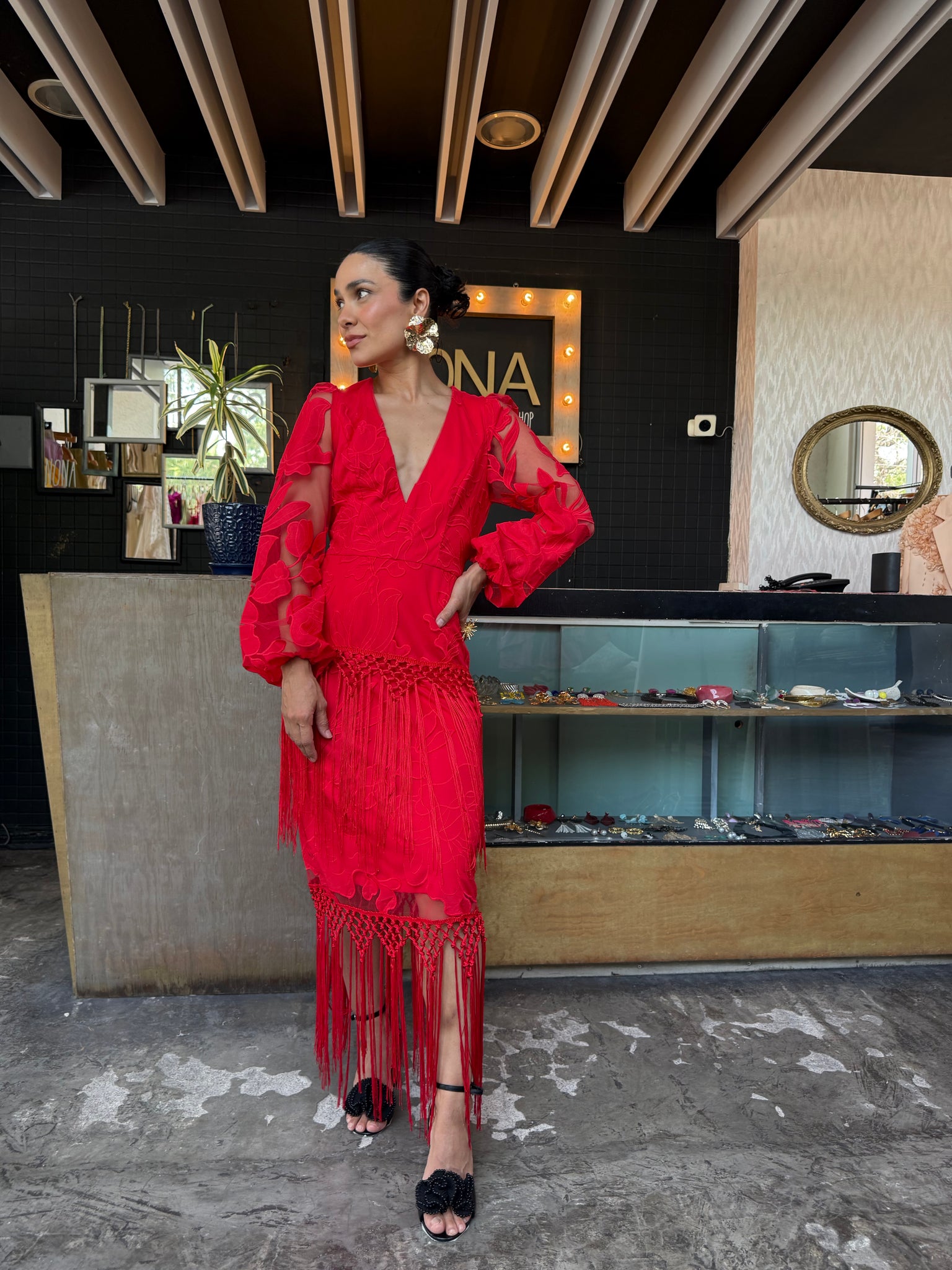 Vestido flecos rojo