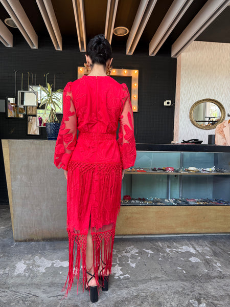Vestido flecos rojo