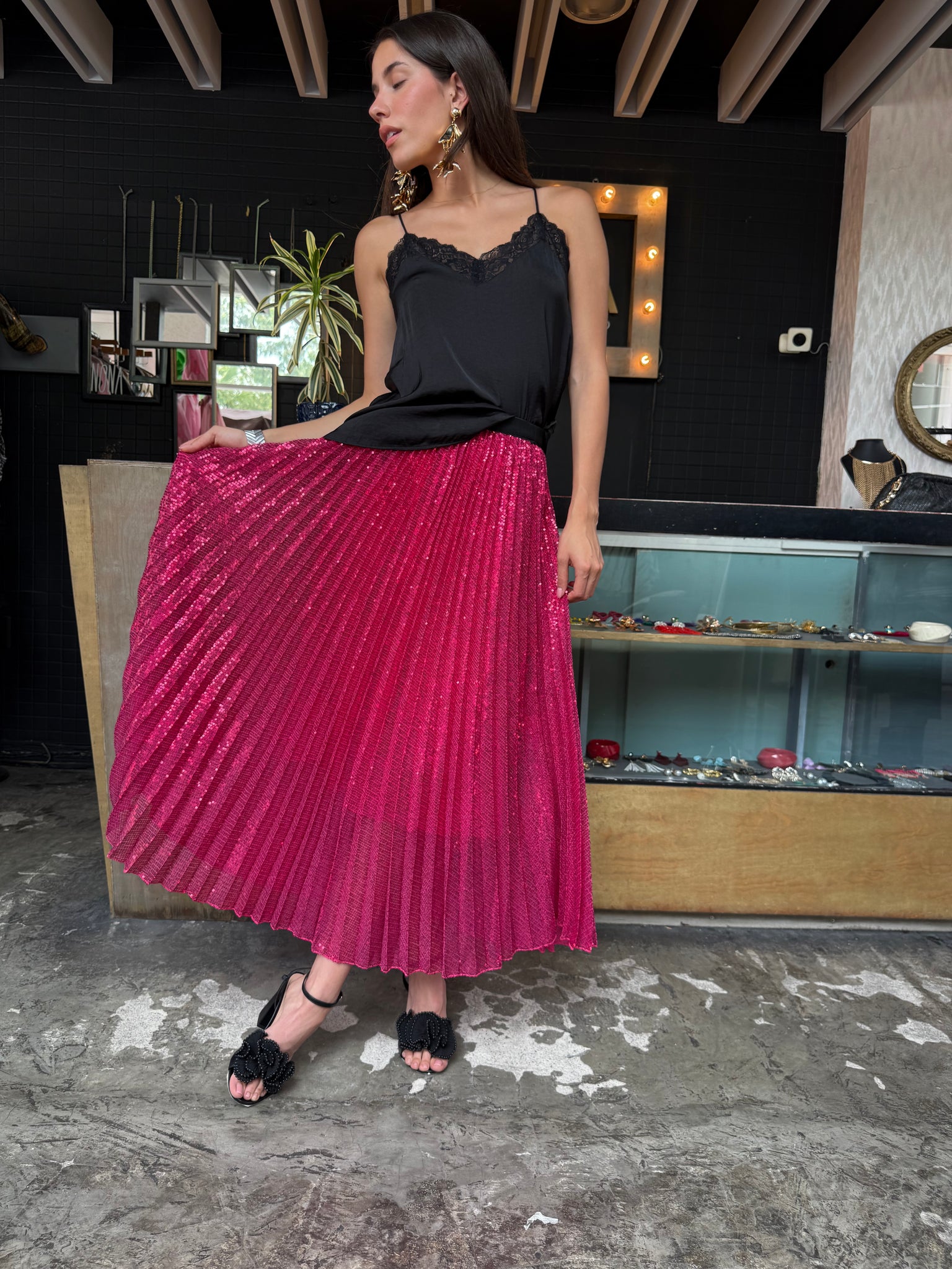 Falda lentejuelas fuchsia