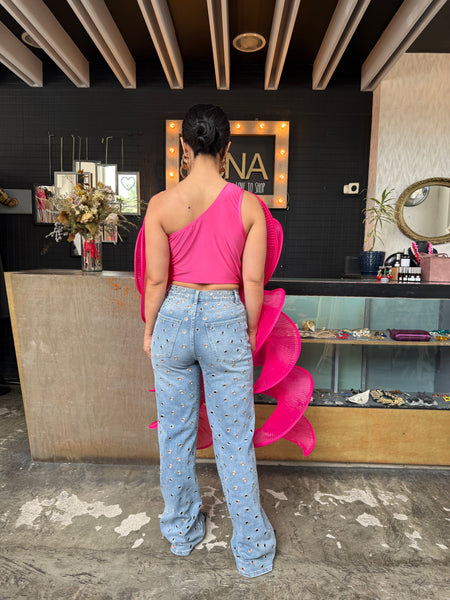Top volantes rosa