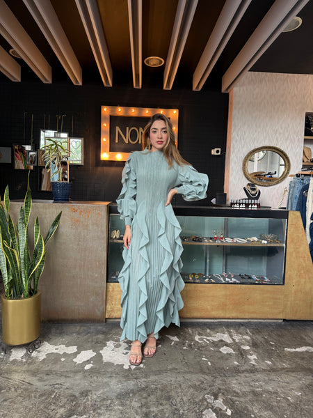 Vestido plisado sage