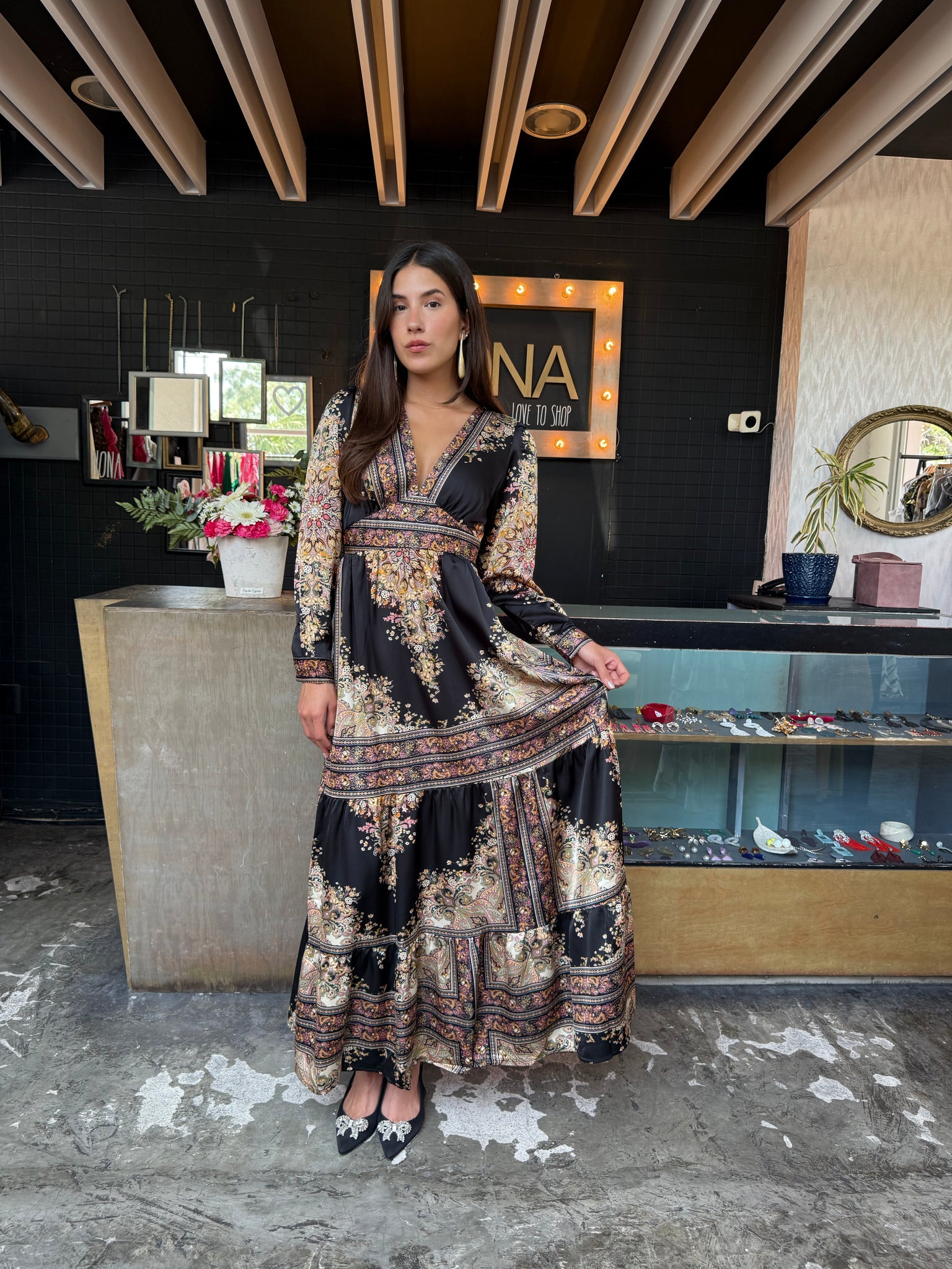 Vestido estampado negro