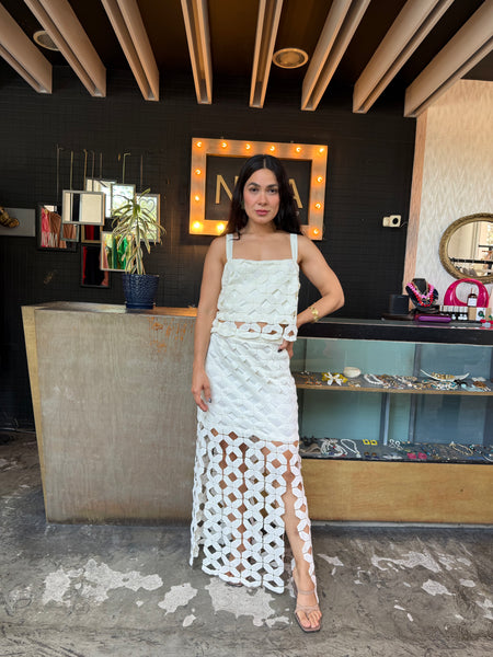 Conjunto blanco flecos
