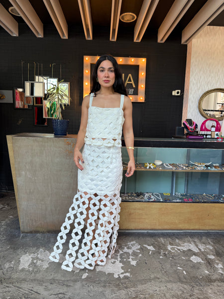 Conjunto blanco flecos