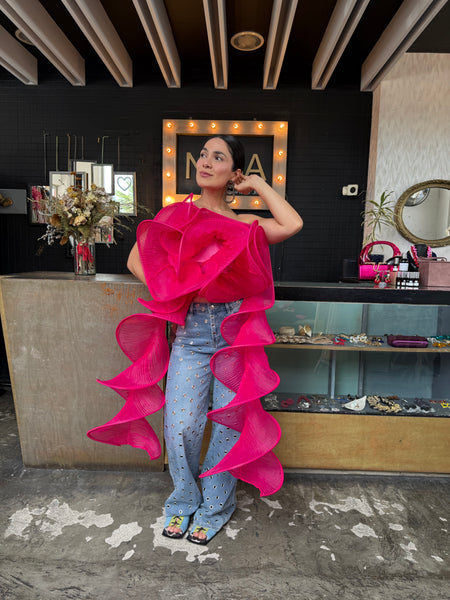 Top volantes rosa