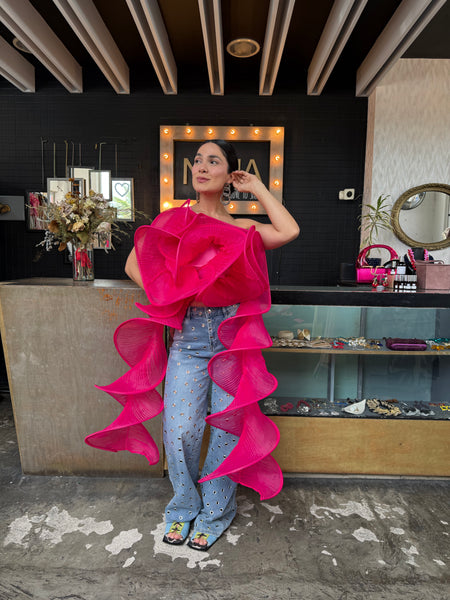 Top volantes rosa