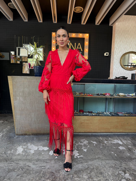 Vestido flecos rojo